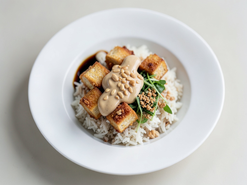 Crispy Tofu-Rice-Bowl mit Erdnuss-Sauce