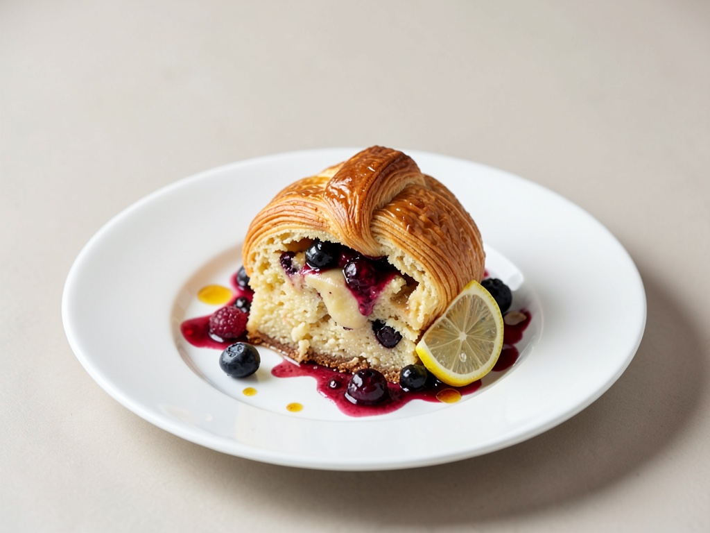 Tarta de pan de croissant con bayas y limón