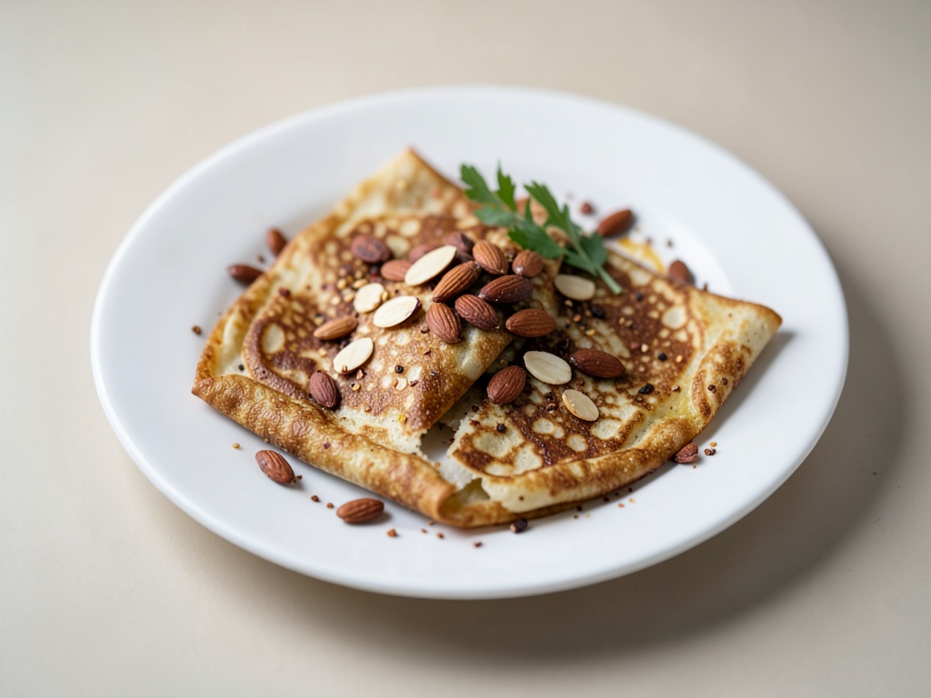 Crêpes de caramelo crujientes con almendras tostadas