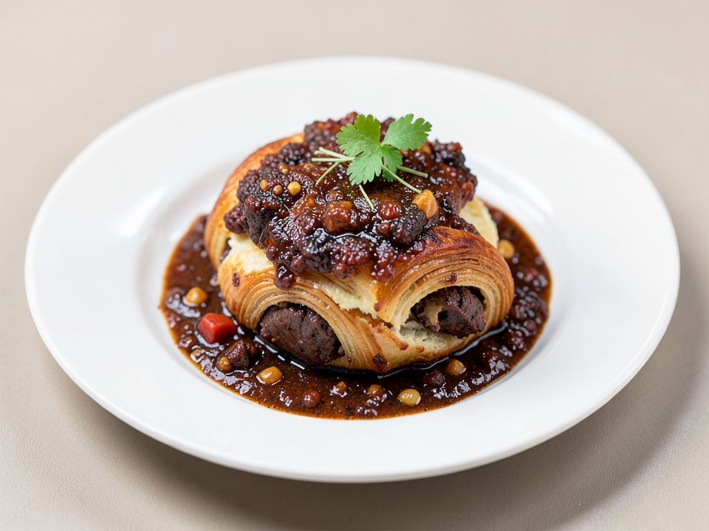 Crujiente budín de croissant con chocolate