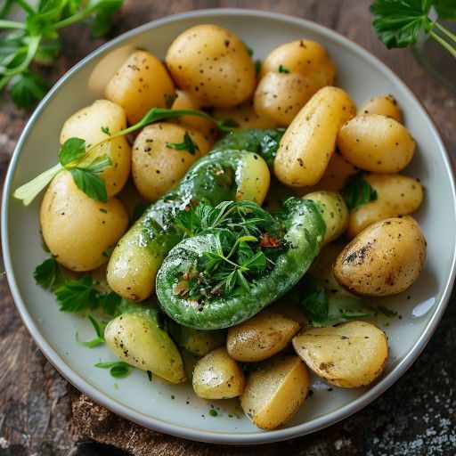 Anguilla verde con salsa alle erbe e patate lessate