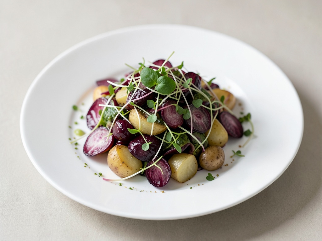 Insalata di patate e radicchio con germogli di alfalfa