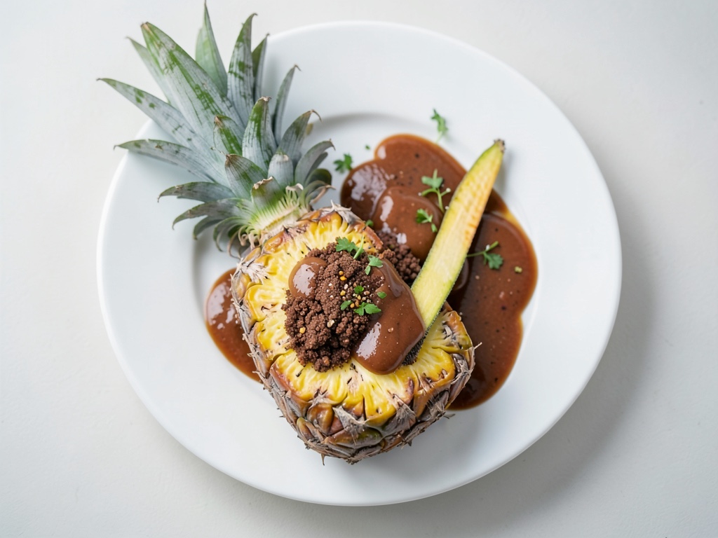 Ananas con salsa al caramello