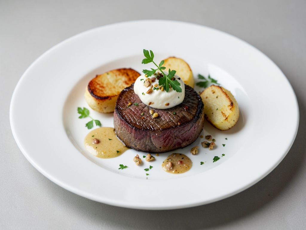 Filetto di manzo Angus con crema di noci e patate al forno