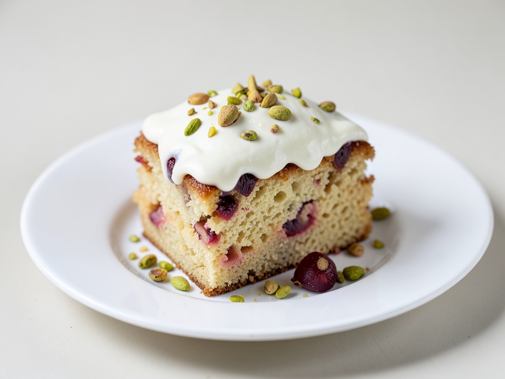 Torta succosa alle mele con topping alla panna e pistacchi