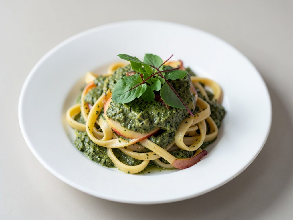 Noodles di mela con pesto di valeriana