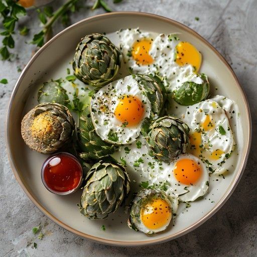 Carciofi con dip di uova e erbe