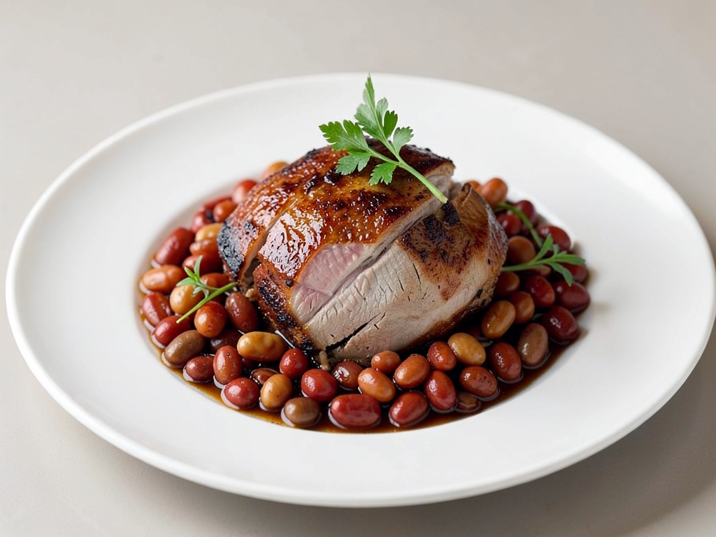 Petto d'anatra croccante con fagioli speziati