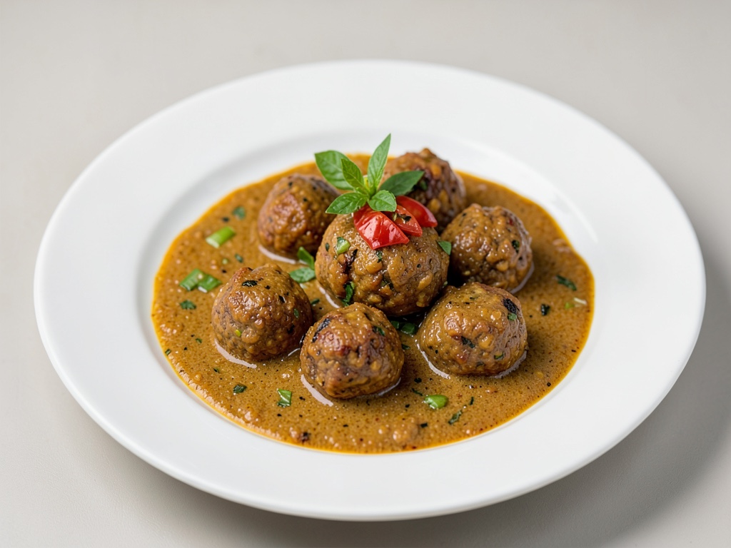 Polpette di carne speziate all'asiatica in salsa al curry di cocco