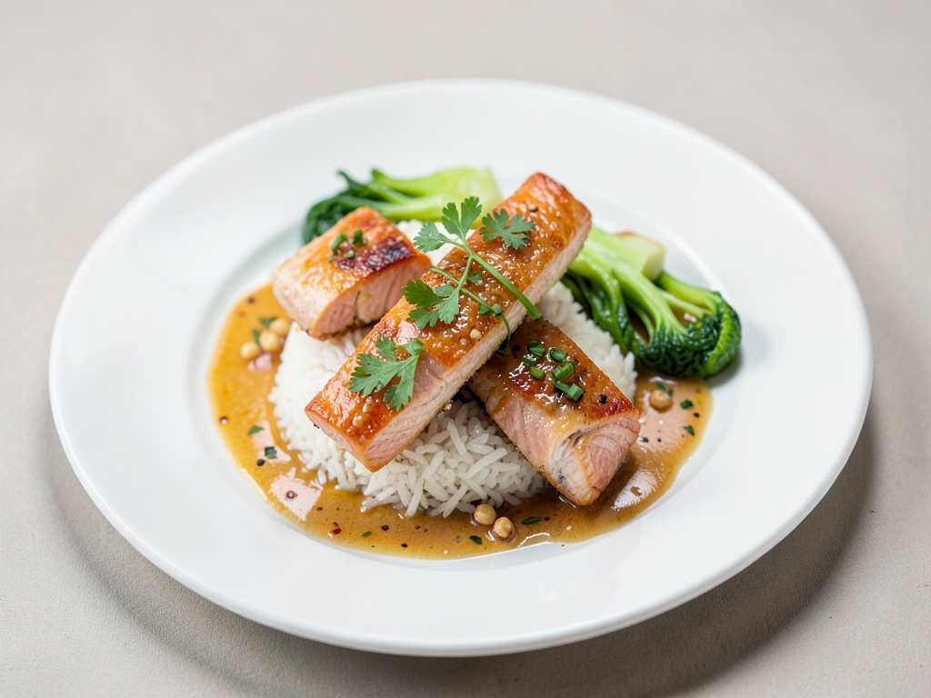 Sacchettini asiatici di salmone con riso e pak choi