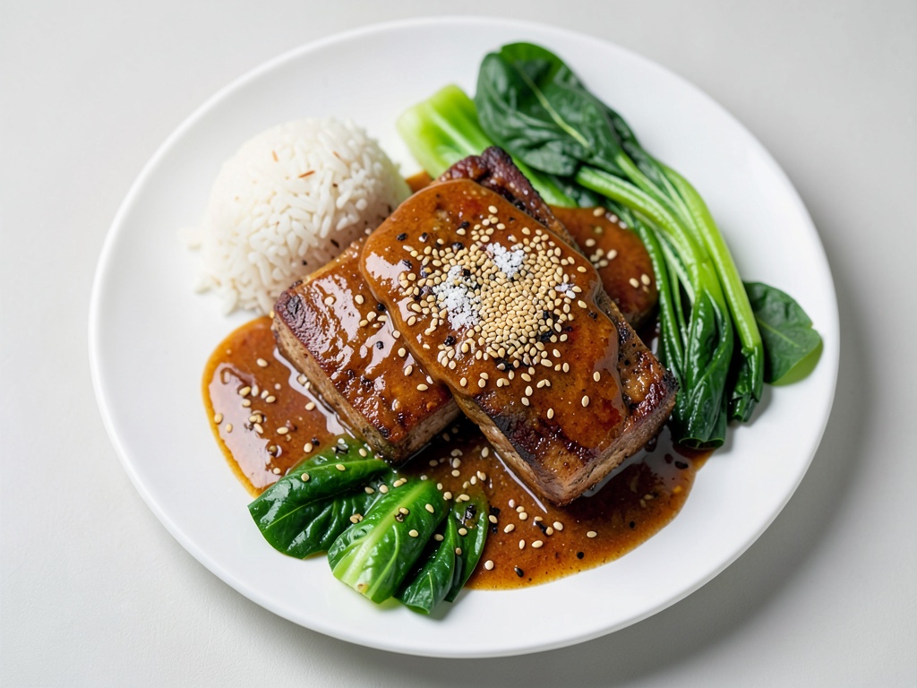 Polpette di riso integrale asiatiche con salsa agrodolce e pak choi al sesamo