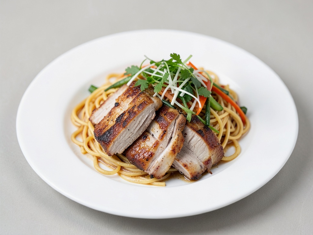 Putenschnitzel mit asiatischen Nudeln
