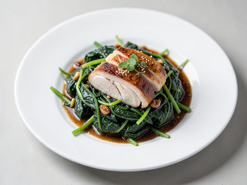 Insalata di spinaci asiatica con petto di pollo