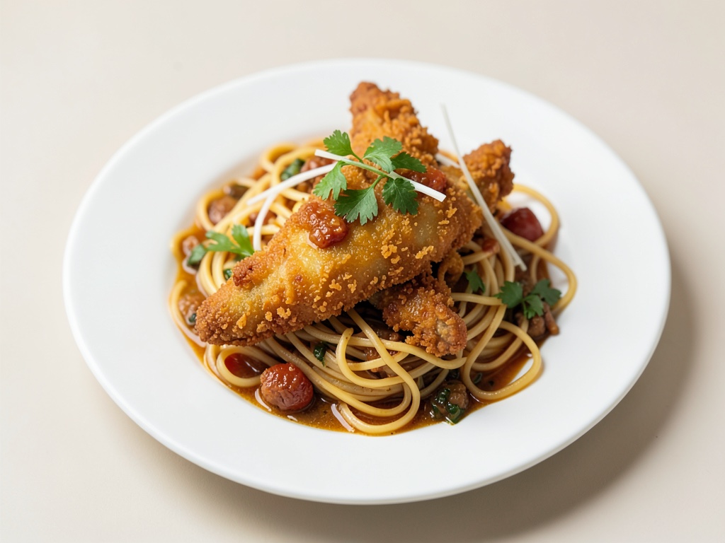 Knuspriger Fisch mit asiatischen Nudeln