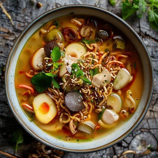 Sopa de fideos y verduras asiática deliciosa