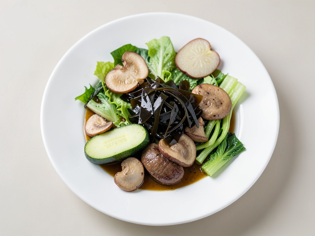 Asiatische Nudelpfanne mit Wakame, Shiitake und Pak Choi
