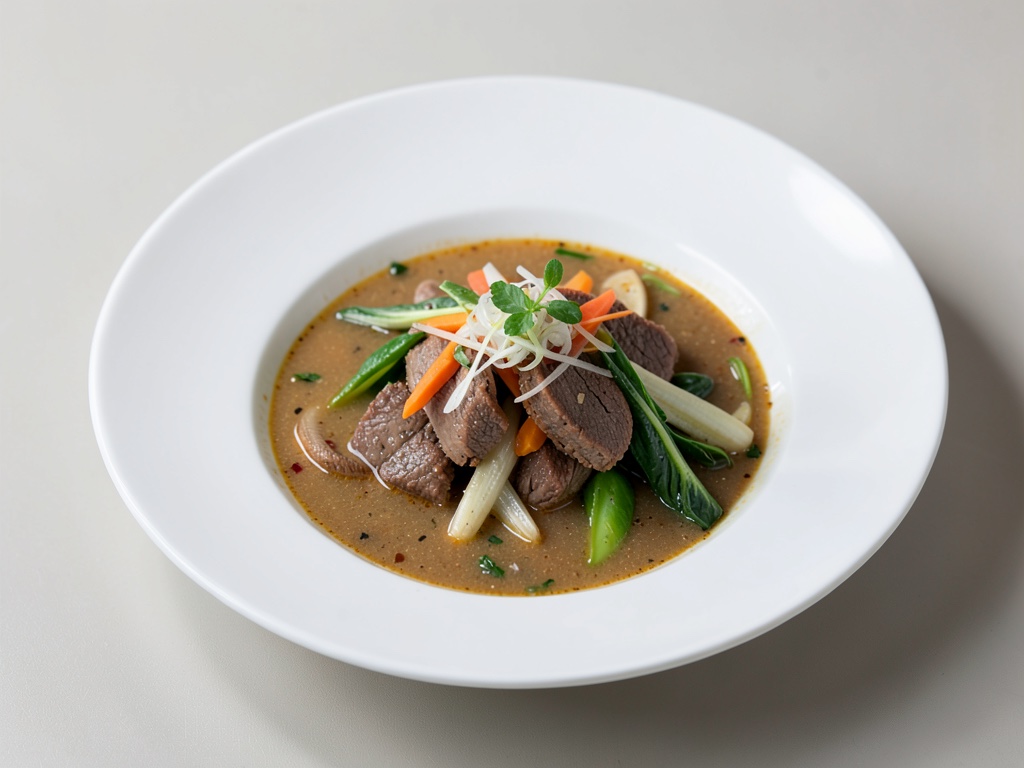 Zuppa asiatica aromatica di manzo con verdure croccanti