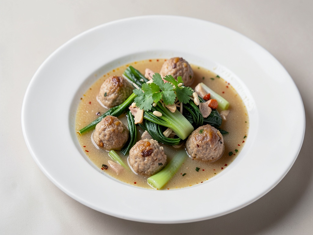 Sopa asiática con Pak Choi y albóndigas