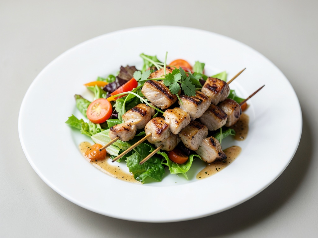 Insalata primaverile con spiedini di pollo alla griglia