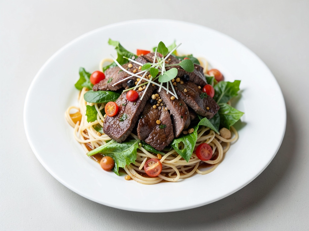 Fresco insalata asiatica di manzo con noodles di riso