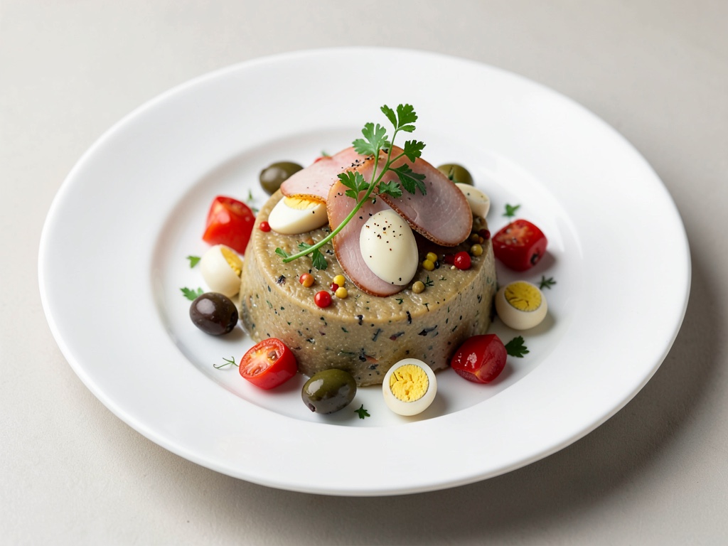 Aspik elegante con uova di quaglia, prosciutto, olive e peperoni