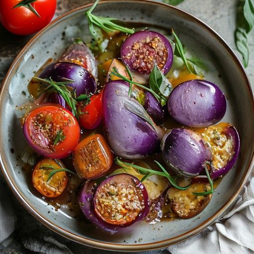 Barchette di melanzane con ripieno di carne e condimento al pomodoro