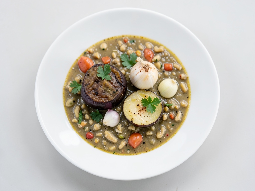 Guiso cremoso de berenjena y lentejas