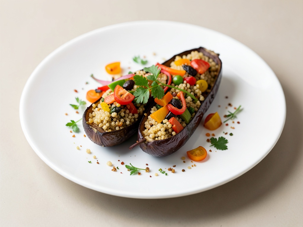 Barchette di melanzane ripiene di couscous e verdure colorate