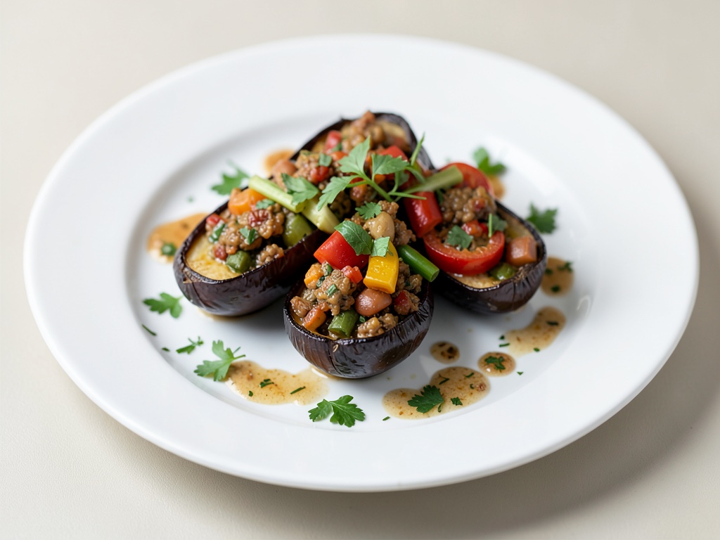 Barchette di melanzane ripiene con verdure speziate