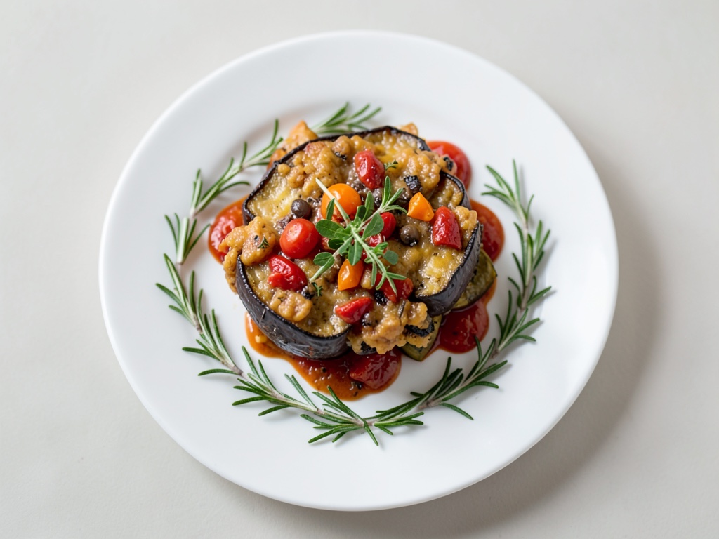 Melanzane al forno con pomodori e formaggio di capra
