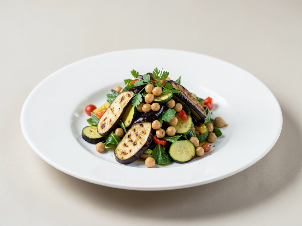 Insalata di melanzane e zucchine alla griglia con ceci