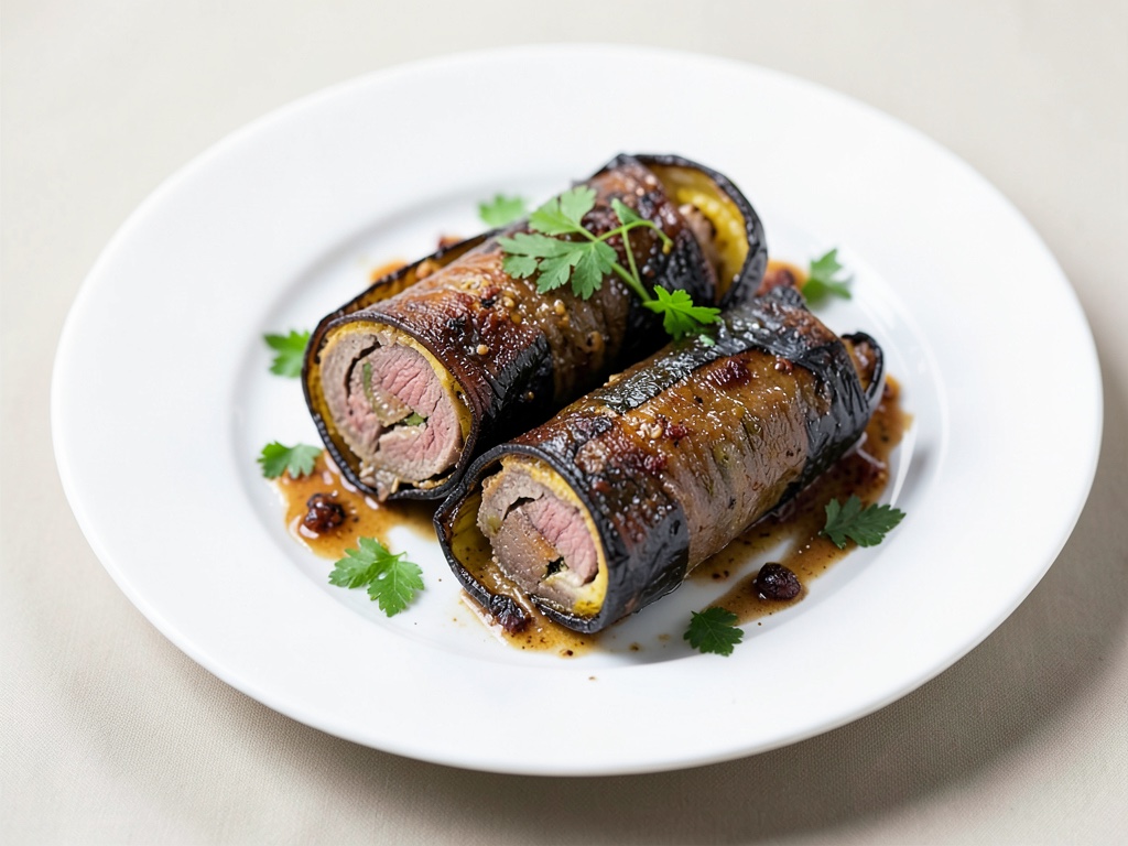 Involtini di agnello in involucri di melanzane alla griglia