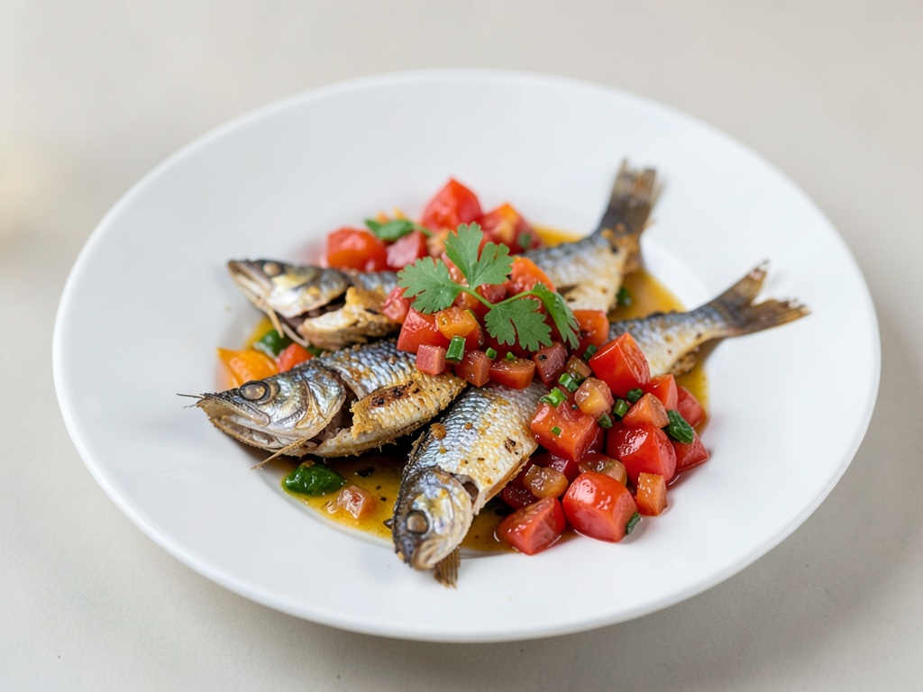 Sprotte croccanti con salsa fresca di arancia e pomodoro