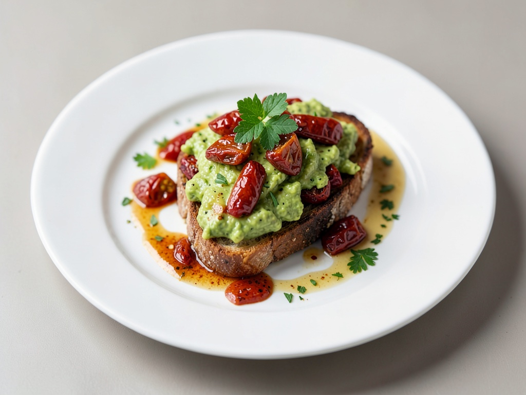 Bruschetta all'avocado con pomodori secchi