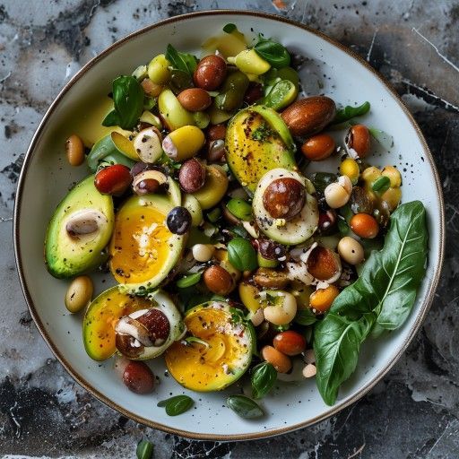 Insalata di pollo e avocado con cipolle e olive