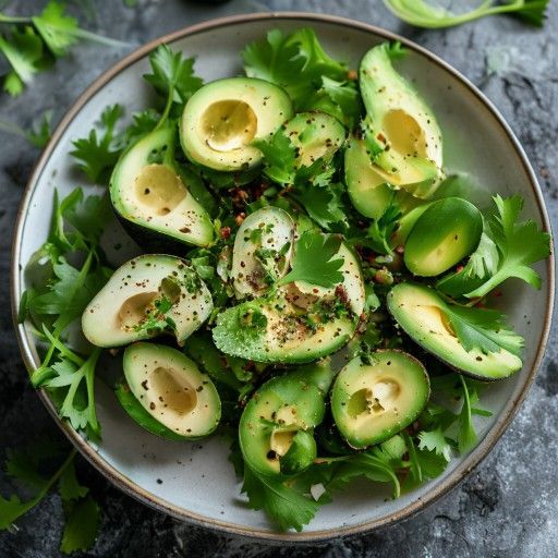 Insalata fresca di avocado e coriandolo con condimento al lime