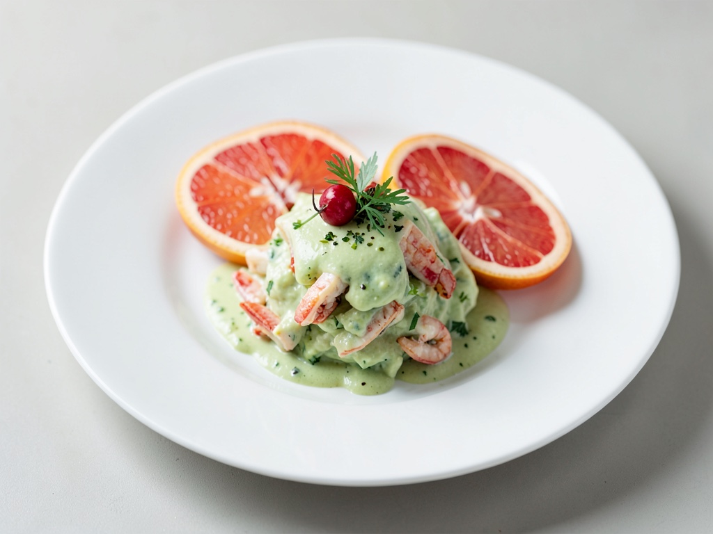 Crema di avocado e granchio con pompelmo
