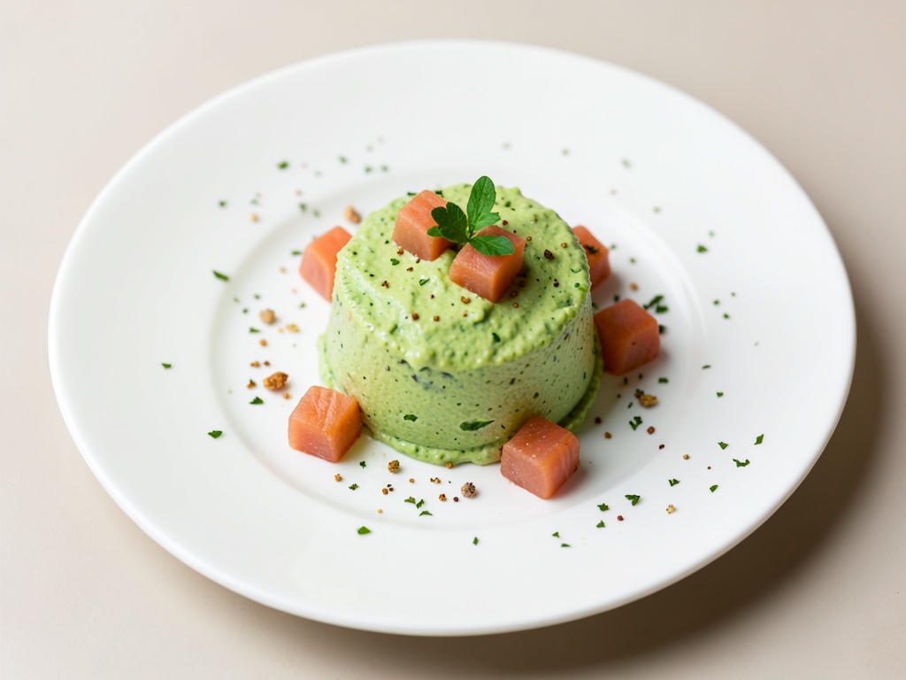Mousse di avocado cremosa con cubetti di salmone