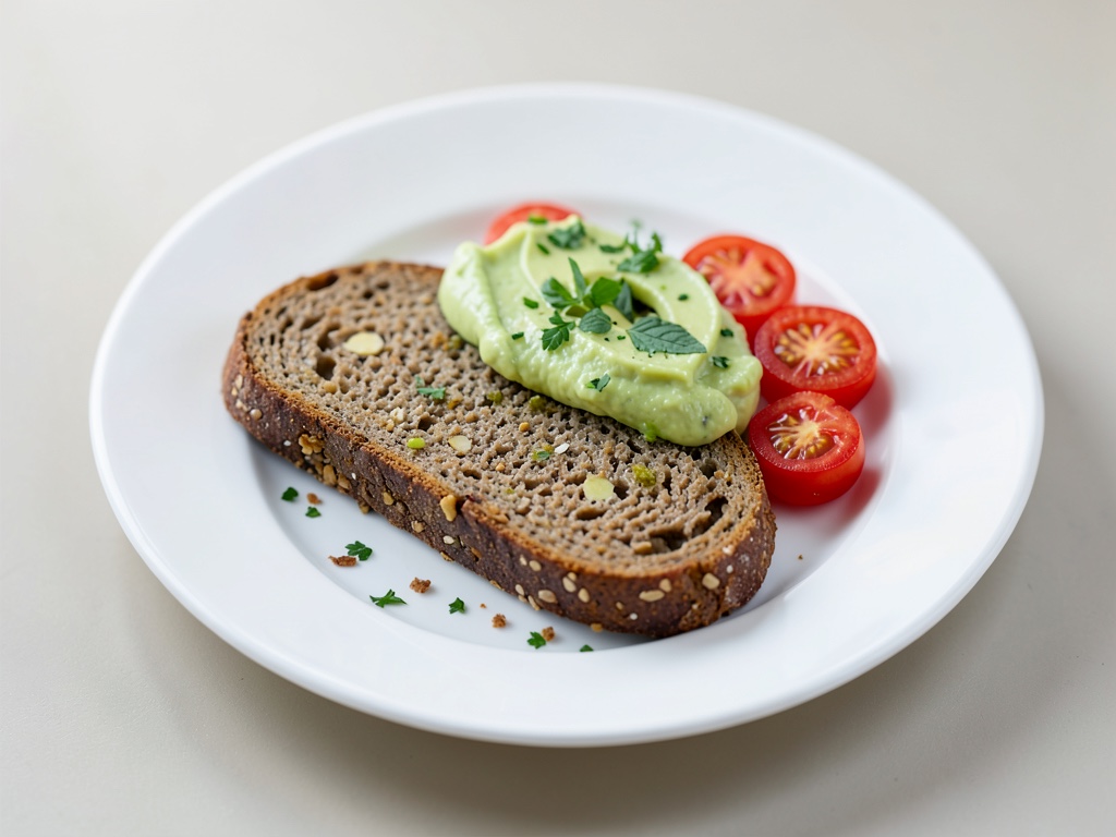 Pan integral con crema fresca de aguacate y lima y tomates