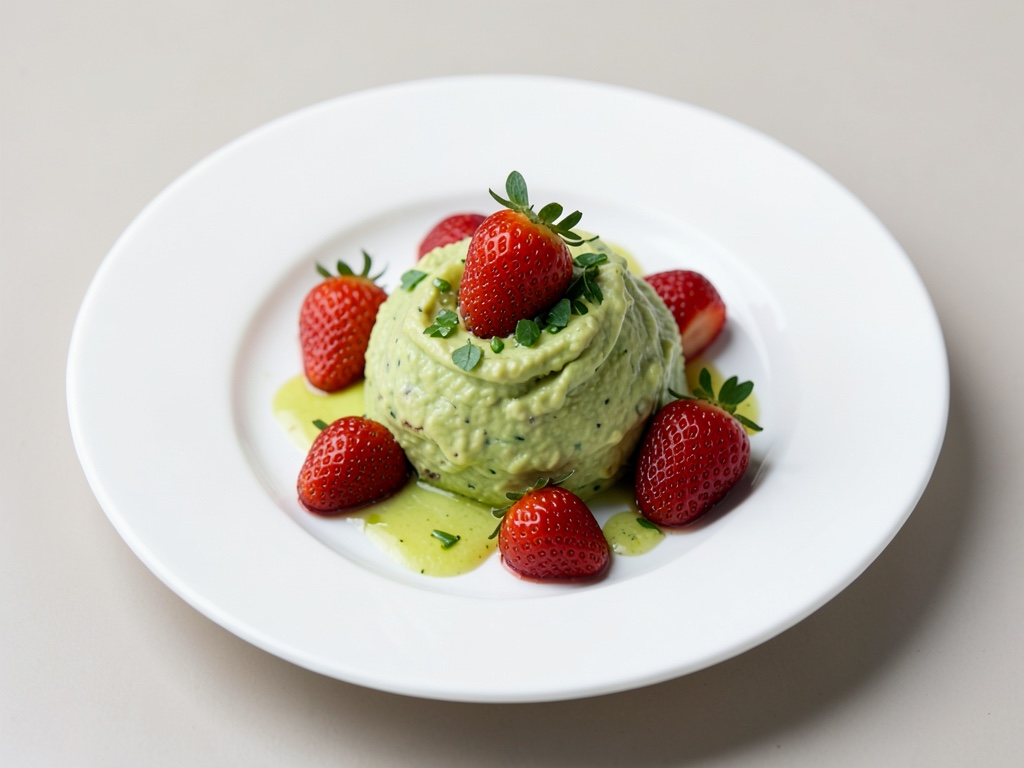 Avocado-Creme mit frischen Erdbeeren