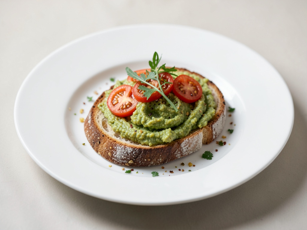 Puré di avocado con pomodori su baguette tostato