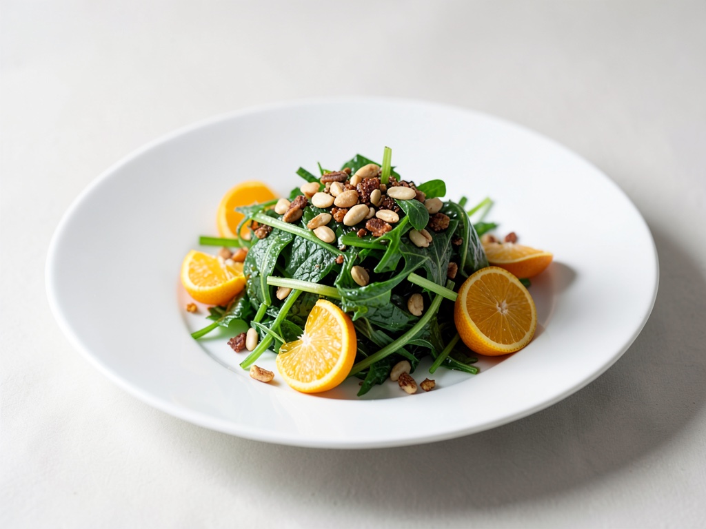 Salade de blettes tendres aux pignons de pin grillés et aux oranges fraîches