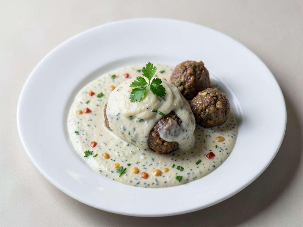 Spumoso di aglio orsino soffice con gnocchi di grano saraceno