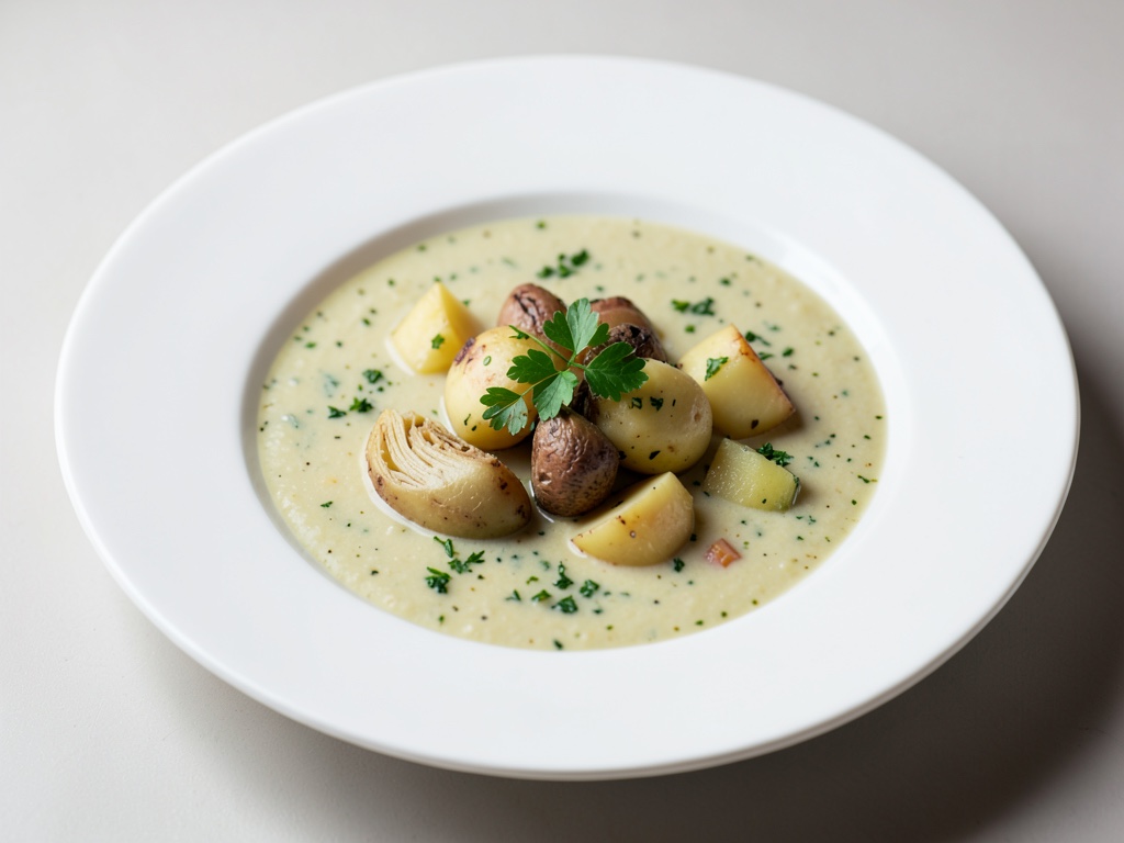 Soupe crémeuse à l'ail des ours avec céleri et pommes de terre