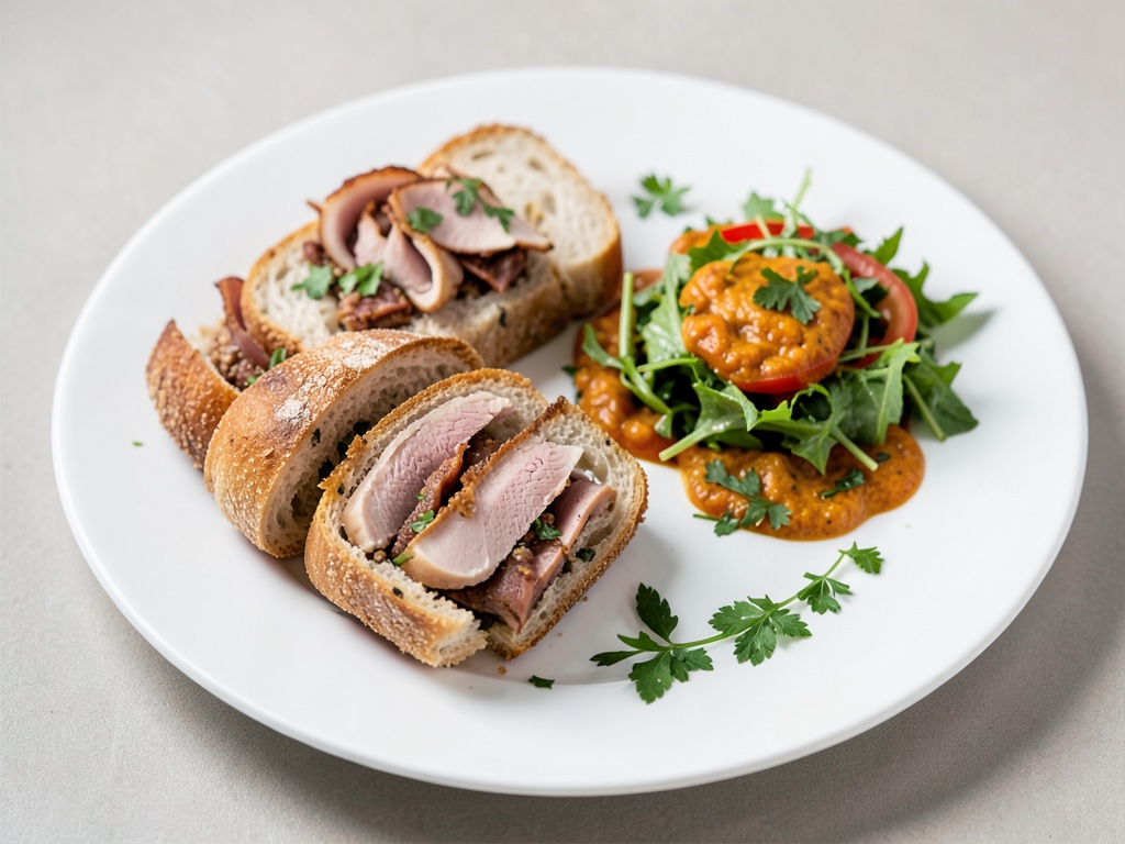 Sandwiches de baguette crujientes con tiras de pavo y ensalada fresca de curry