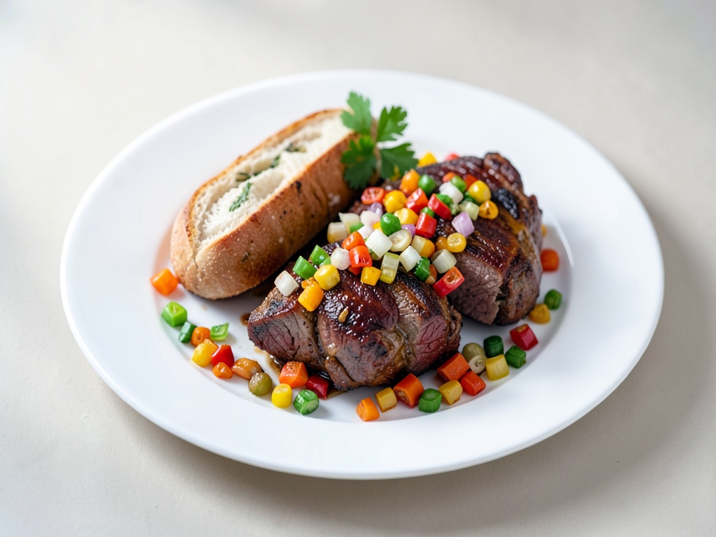 Panini succosi con filetto di manzo e verdure di peperoni e cipolle colorate