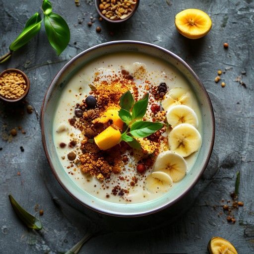 Zuppa fredda di banana e yogurt con croccantezza speziata