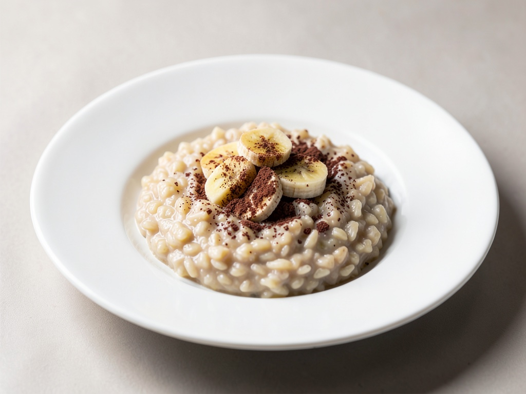Porridge di fiocchi di riso con banana e cacao