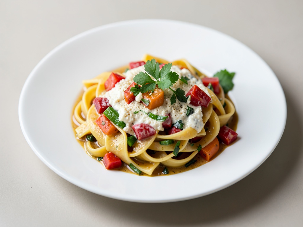 Tagliatelle con verdure e salsa al formaggio