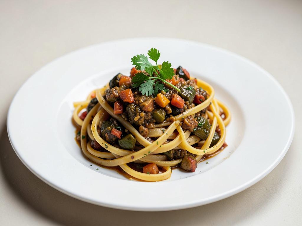 Pasta larga con ratatouille